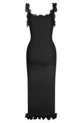 Shay Lace Ruffle Knit Maxi Dress - Black